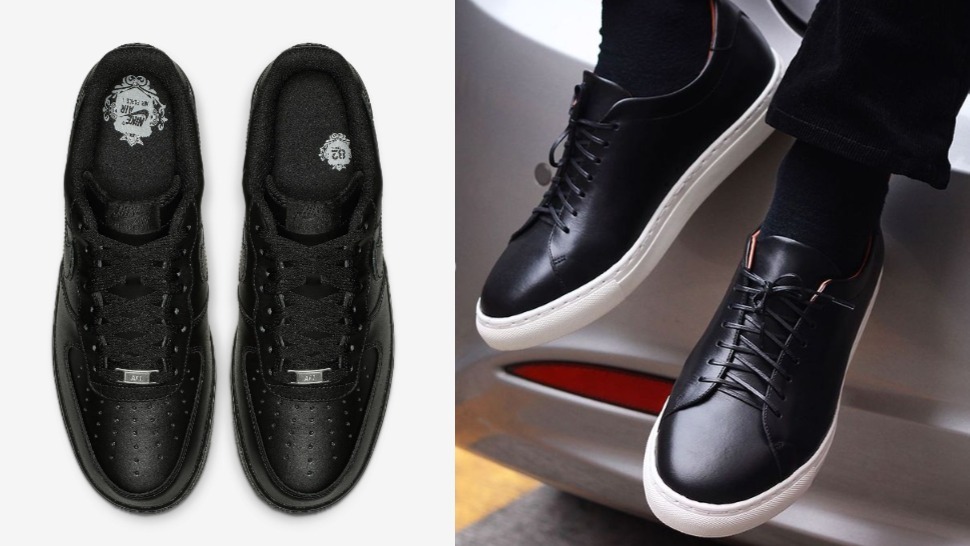 Black high top clearance sneakers with white soles